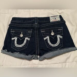 True Religion cut off button flap Jean shorts  28